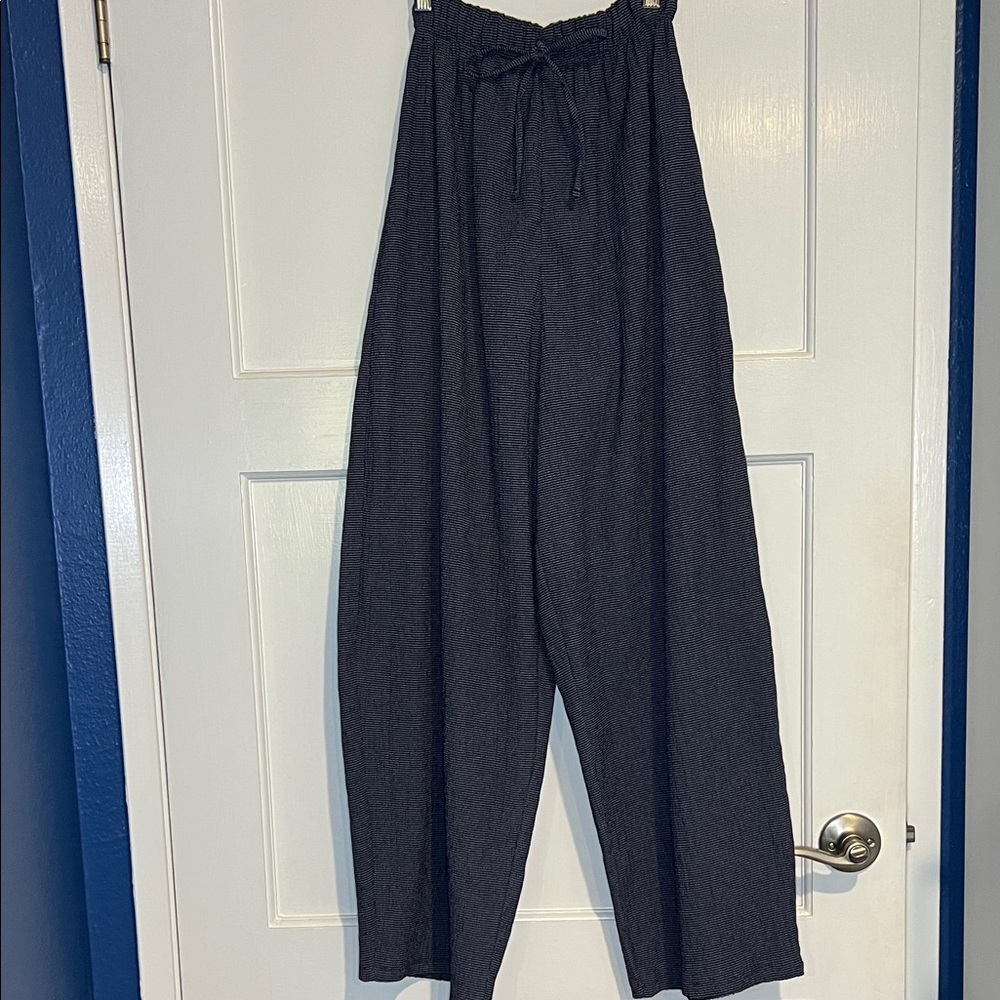 Zara navy & white Wide-Leg Track Pants
